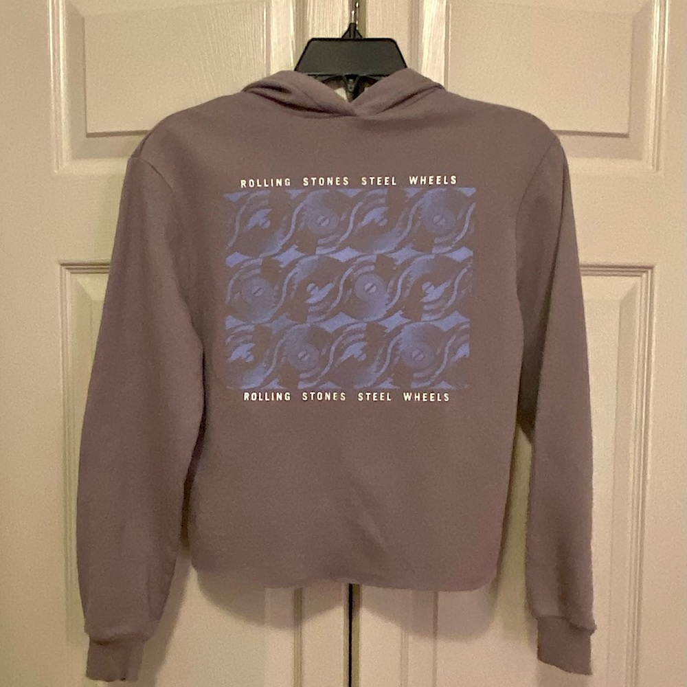 Rolling Stones Steel Wheels Grey Cropped Hoodie Sweatshirt - Picture 1 of 7